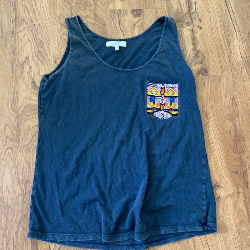 Washed Tank w/ beaded pocket